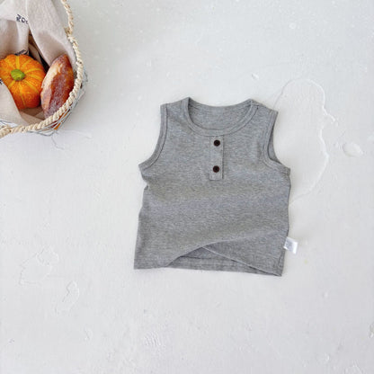 Simple Sleeveless Summer Children’s Vest, Unisex Baby Cotton Blend Casual Plain Top, MyKids-USA®, Baby & Toddler Tops, MyKids-USA - Size/Age - 73 (6-9M) - Color - Grey -  -  - TR2505122356-A