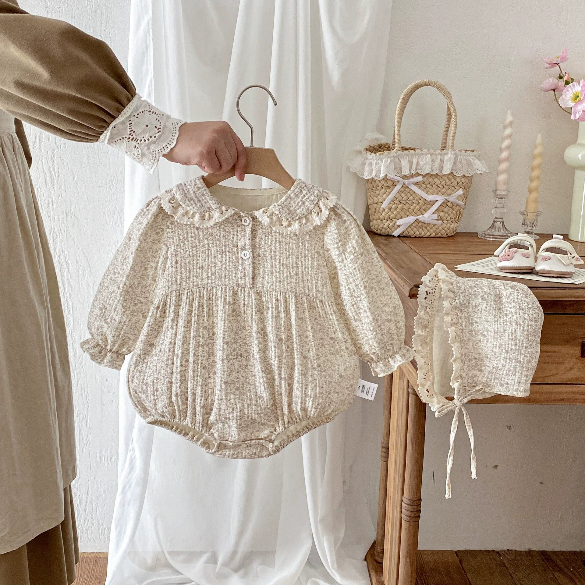 Autumn Arrival Baby Girls Long Sleeves Floral Pattern Onesies with Hat, MyKids-USA®, Baby & Toddler Dresses, MyKids-USA - Size/Age - 66 (3-6M) - Color - Khaki -  -  - TR2509062315-A