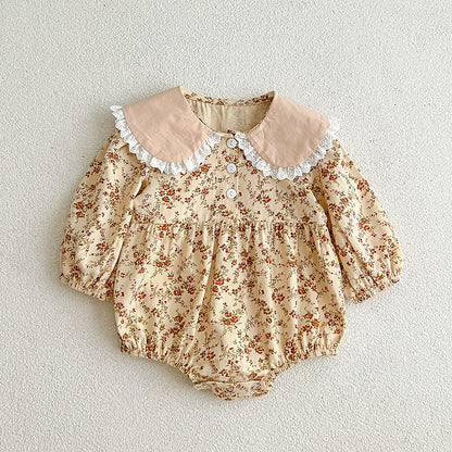 Floral Adorable Baby Turndown Lace Trim Collar Onesies And Girls’ Dress – Princess Sister Matching Set, MyKids-USA®, Baby & Toddler Outfits, MyKids-USA - Size/Age - 66 (3-6M) - Color - Brown -  -  - TR2401112237-A