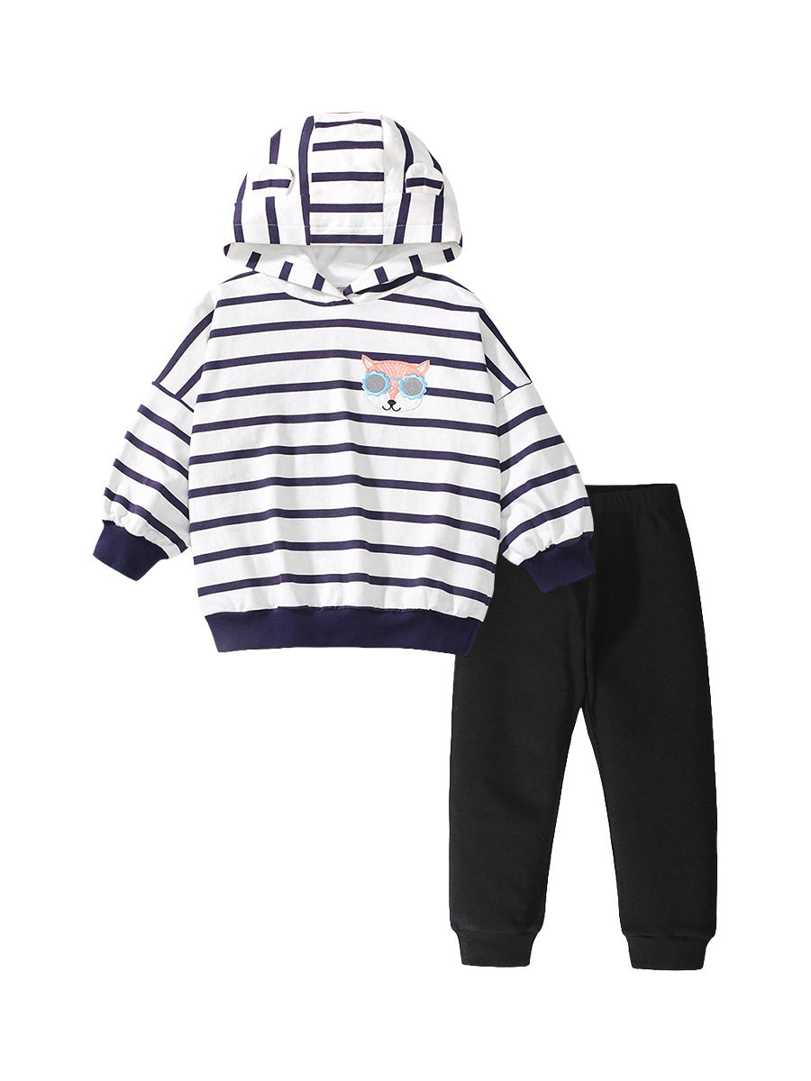 High Quality Spring And Autumn Girls Fox Logo Long Sleeves Top Striped Hoodie And Pants Clothing Set, MyKids-USA®, Baby & Toddler Outfits, MyKids-USA - Size/Age - 90 (12-24M) - Color - Black -  -  - TR2407281527-A