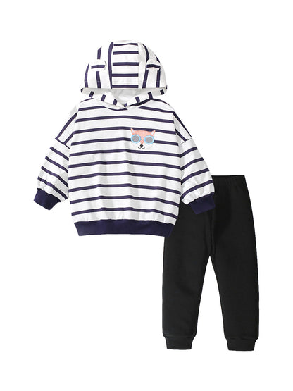 High Quality Spring And Autumn Girls Fox Logo Long Sleeves Top Striped Hoodie And Pants Clothing Set, MyKids-USA®, Baby & Toddler Outfits, MyKids-USA - Size/Age - 90 (12-24M) - Color - Black -  -  - TR2407281527-A