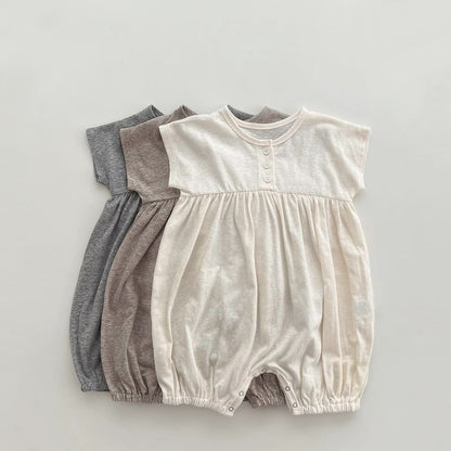 Baby Solid Color Casual Short Sleeve Rompers