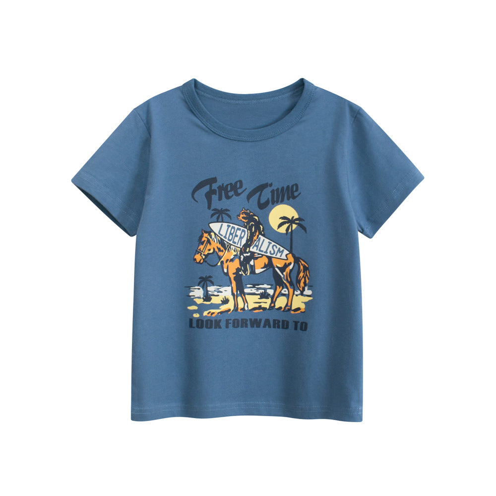 Summer Boys’ Cartoon and Letters Pattern T-shirt in European and American Style, MyKids-USA®, Baby & Toddler Tops, MyKids-USA - Size/Age - 90 (12-24M) - Color - Blue -  -  - TR2505192110-A