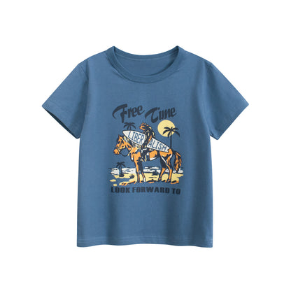 Summer Boys’ Cartoon and Letters Pattern T-shirt in European and American Style, MyKids-USA®, Baby & Toddler Tops, MyKids-USA - Size/Age - 90 (12-24M) - Color - Blue -  -  - TR2505192110-A