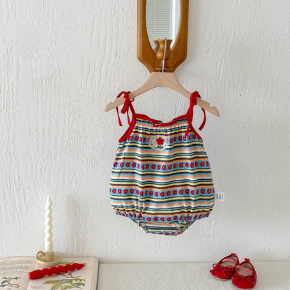 Design Summer Baby Kids Girls Sleeveless Flowers and Striped Pattern Bodysuit, MyKids-USA®, Baby & Children's One-Pieces, MyKids-USA -  -  -  -  -  -  - .
