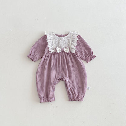 Spring Arrival Baby Girls Long Sleeves Color Patchwork Flowers Pattern Rompers