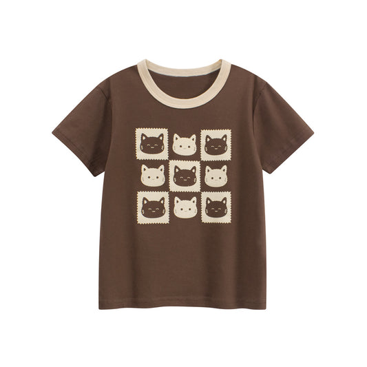 Summer Girls’ Cartoon Pattern T-shirt in European and American Style, MyKids-USA®, T-Shirts, MyKids-USA - Size/Age - 90 (12-24M) - Color - Brown -  -  - TR2604062341-A.