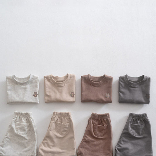 Summer Hot Selling Baby Kids Unisex Short Sleeves Teddy Logo Pattern T-Shirt and Plain Shorts Clothing Set, MyKids-USA®, Baby & Toddler Outfits, MyKids-USA -  -  -  -  -  -  - .