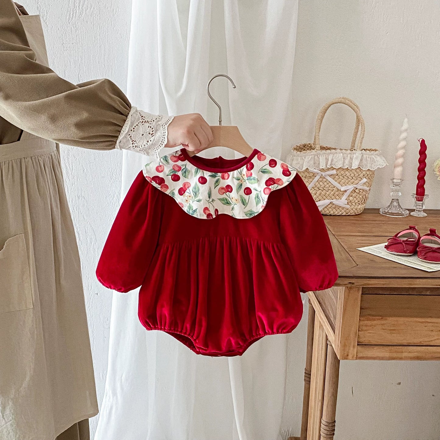 Autumn Arrival Baby Girls Long Sleeves Cherry Pattern Color Patchwork Onesies, MyKids-USA®, Baby One-Pieces, MyKids-USA -  -  -  -  -  -  - 