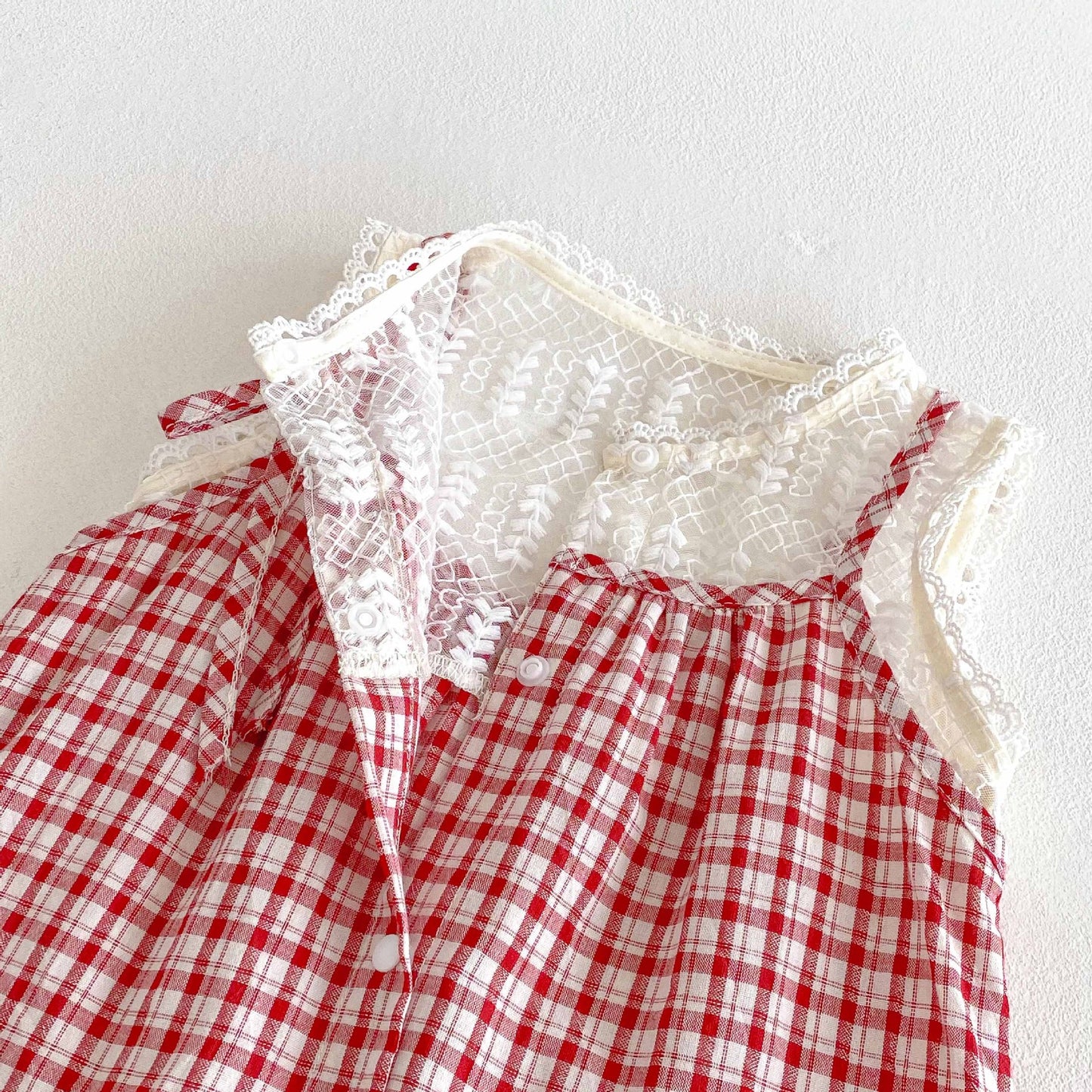 Summer Arrival Baby Girls Cute Lace Patchwork Sleeveless Plaid Rompers, MyKids-USA®, Baby One-Pieces, MyKids-USA -  -  -  -  -  -  - 