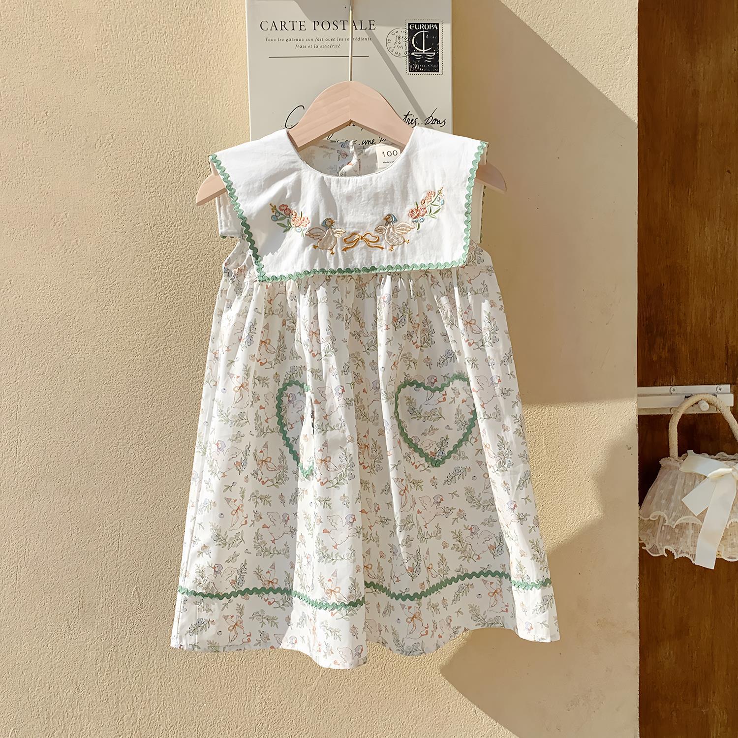 Summer Baby Kids Girls French Sleeveless Floral Pattern Printed Dress, MyKids-USA®, Baby & Toddler Dresses, MyKids-USA - Size/Age - 90 (12-24M) - Color - Green -  -  - TR2503092350-A