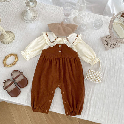 Arrival Baby Kids Girls Flowers Pattern Long Sleeves Top and Brown Overalls Strap Rompers, MyKids-USA®, Baby One-Pieces, MyKids-USA -  -  -  -  -  -  - 
