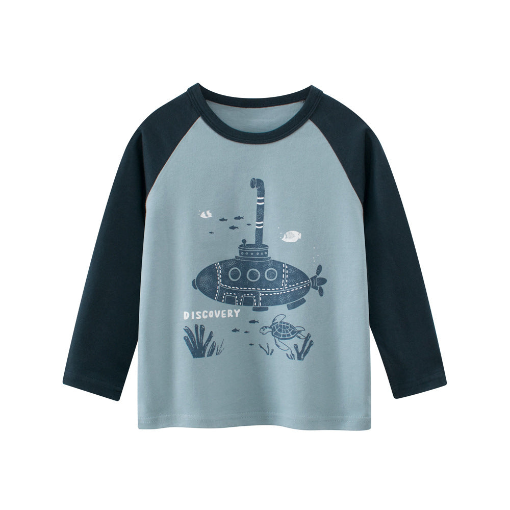 Spring Baby Kids Boys Letters and Cartoon Print Long Sleeves Crew Neck Color Patchwork Top, MyKids-USA®, Baby & Toddler Tops, MyKids-USA - Size/Age - 90 (12-24M) - Color - Blue -  -  - TR2603272204-A.