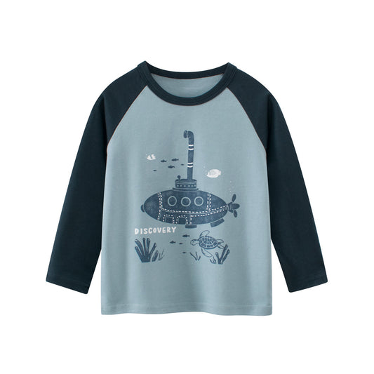 Spring Baby Kids Boys Letters and Cartoon Print Long Sleeves Crew Neck Color Patchwork Top, MyKids-USA®, Baby & Toddler Tops, MyKids-USA - Size/Age - 90 (12-24M) - Color - Blue -  -  - TR2603272204-A.