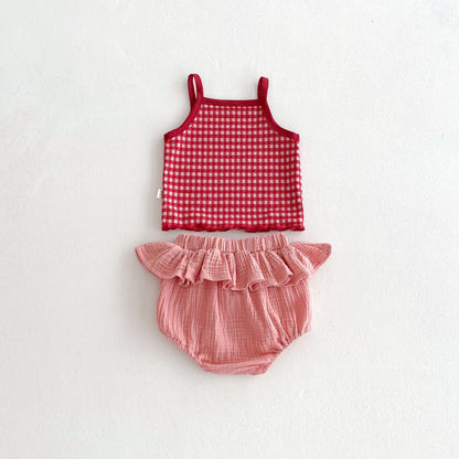 Summer Hot Selling Baby Girls Sleeveless Plaid Pattern Top Vest and Bloomers Clothing Set, MyKids-USA®, Baby & Toddler Outfits, MyKids-USA -  -  -  -  -  -  - 