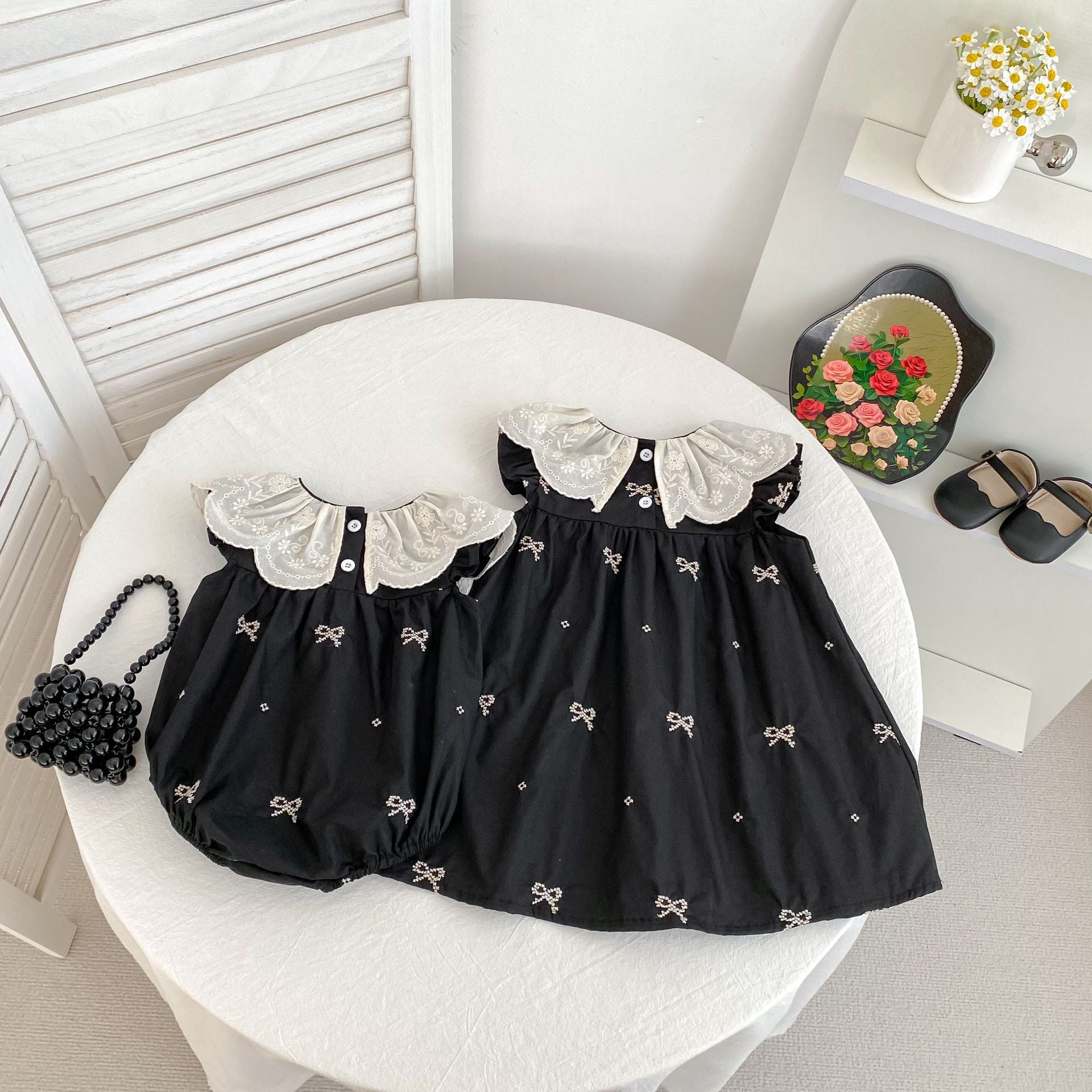 Summer Baby Girls French-style Flowers Pattern Collar Sleeveless Butterfly-bows Embroidered Onesies and Dress – Princess Sister Matching Set, MyKids-USA®, Baby & Toddler Dresses, MyKids-USA -  -  -  -  -  -  - 