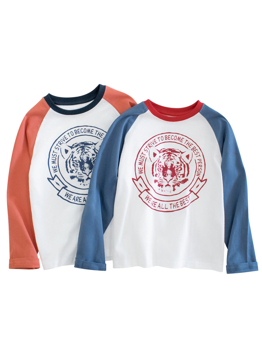 Arrival Kids Tiger Print Crew Neck Long Sleeves Color Patchwork Sweatshirt, MyKids-USA®, Baby & Toddler Outerwear, MyKids-USA -  -  -  -  -  -  - 