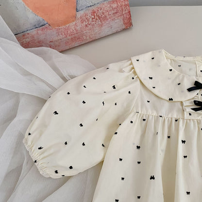 Arrival Spring Baby Girls Butterfly-bows Pattern Long Sleeves Peter Pan Collar Bodysuit