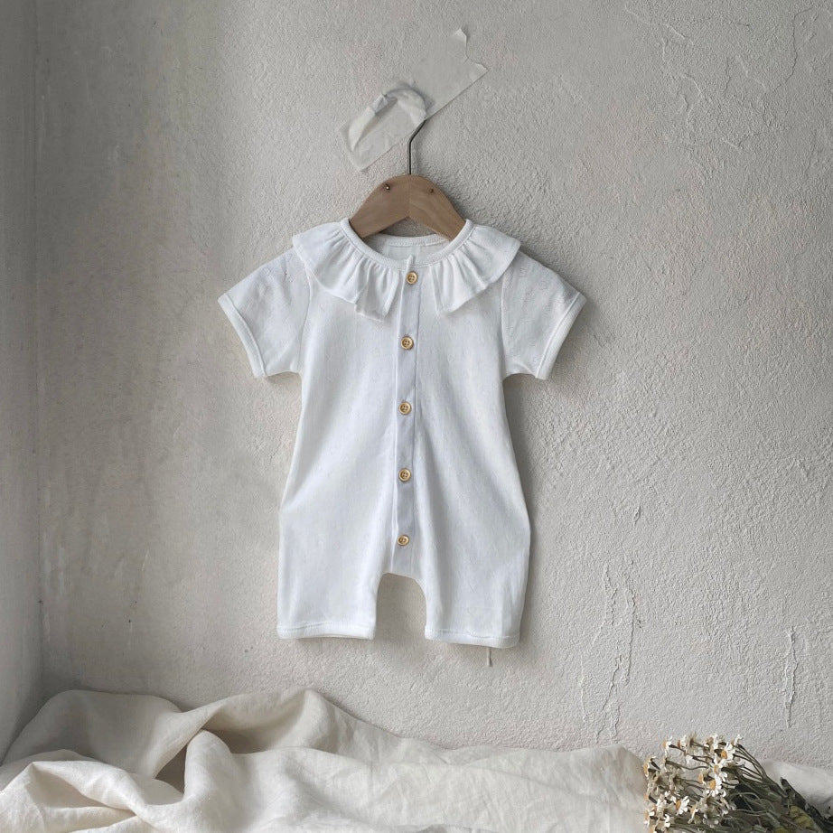 Hot Selling Summer Baby Kids Short Sleeves Solid Color Heart Hollow-out Pattern Rompers