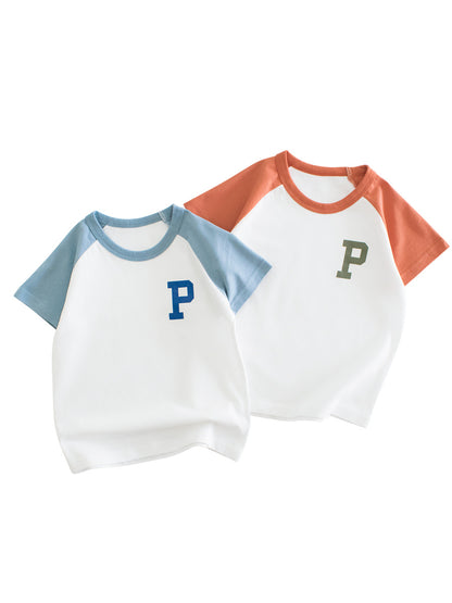 Letter Printing Boys’ Patchwork T-Shirt In European And American Style For Summer