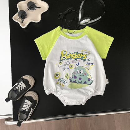 Cheap Summer Hot Selling Baby Unisex Cartoon Thin Soft Color Patchwork Onesies