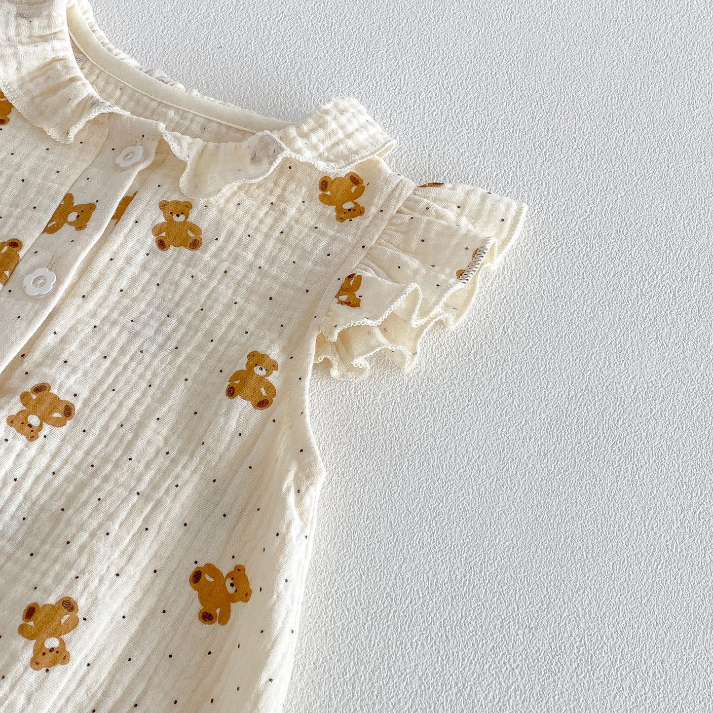 Design Summer Baby Kids Girls Fly Sleeves Teddy Bear Pattern Bodysuit