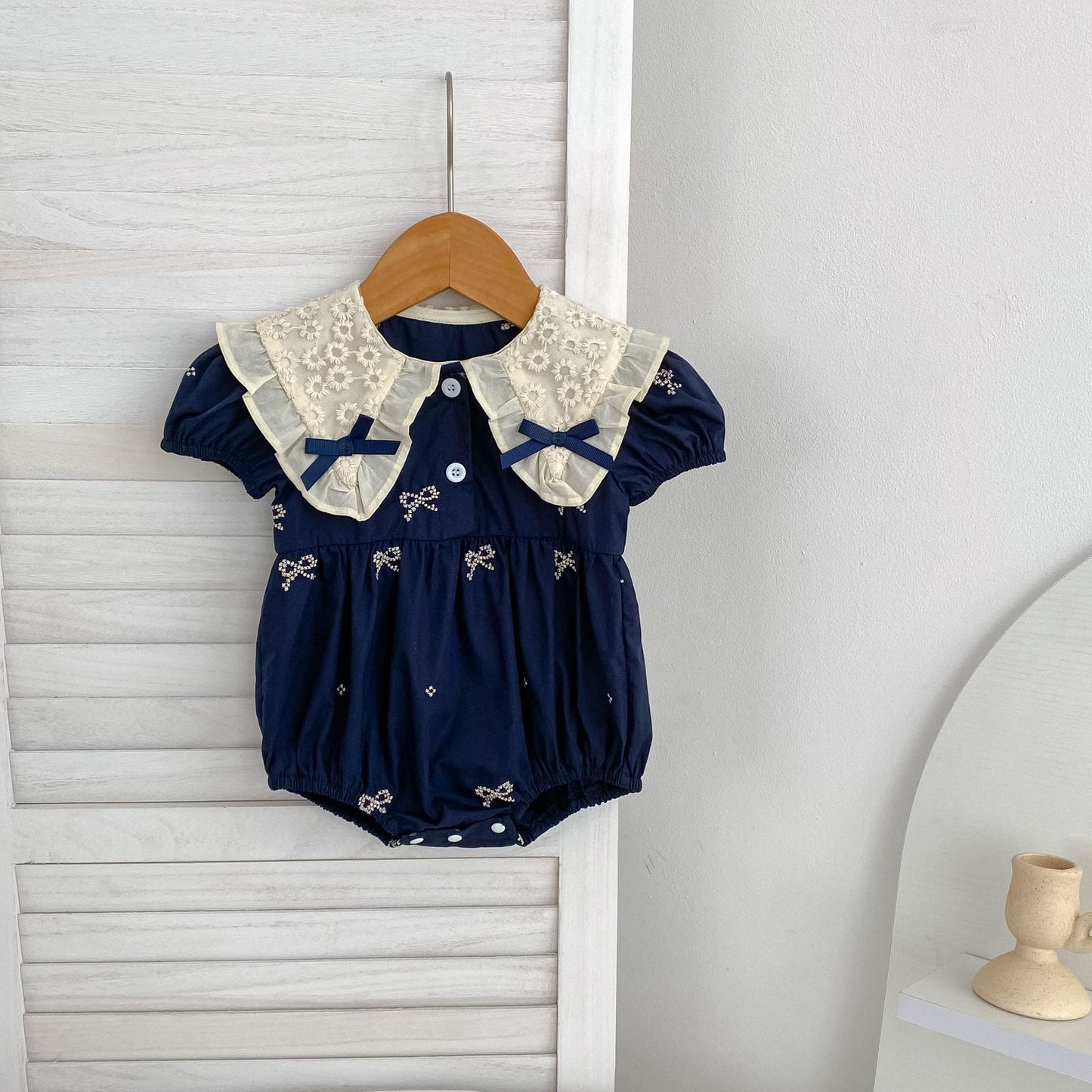 Summer Baby Girls French-style Butterfly-Bows Embroidery Pattern Short Sleeves Onesies, MyKids-USA®, Baby One-Pieces, MyKids-USA - Size/Age - 66 (3-6M) - Color - Navy Blue (Dark Blue) -  -  - TR2503242205-C