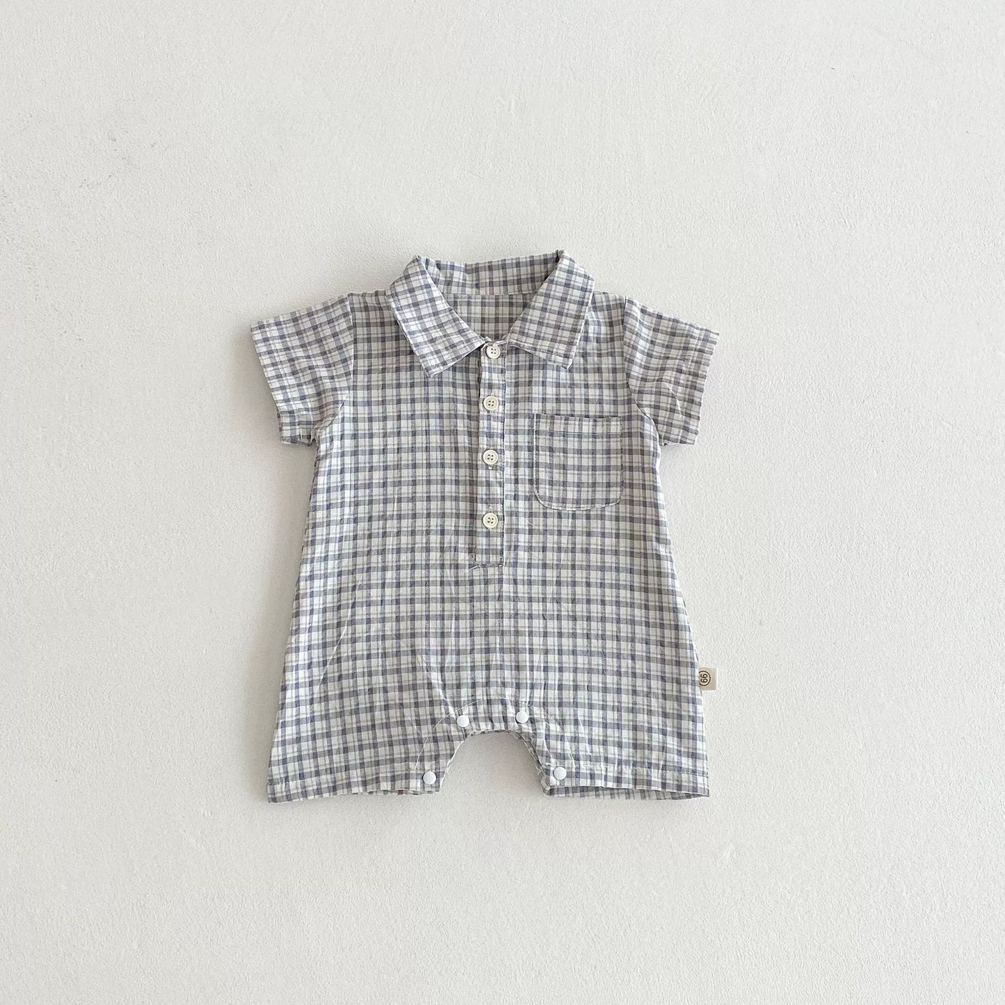 Summer Arrival Baby Unisex Plaid Short Sleeves Rompers with Turn-down Collar, MyKids-USA®, Baby One-Pieces, MyKids-USA - Size/Age - 66 (3-6M) - Color - Grey -  -  - TR2505301052-A