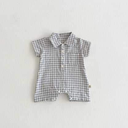 Summer Arrival Baby Unisex Plaid Short Sleeves Rompers with Turn-down Collar, MyKids-USA®, Baby One-Pieces, MyKids-USA - Size/Age - 66 (3-6M) - Color - Grey -  -  - TR2505301052-A