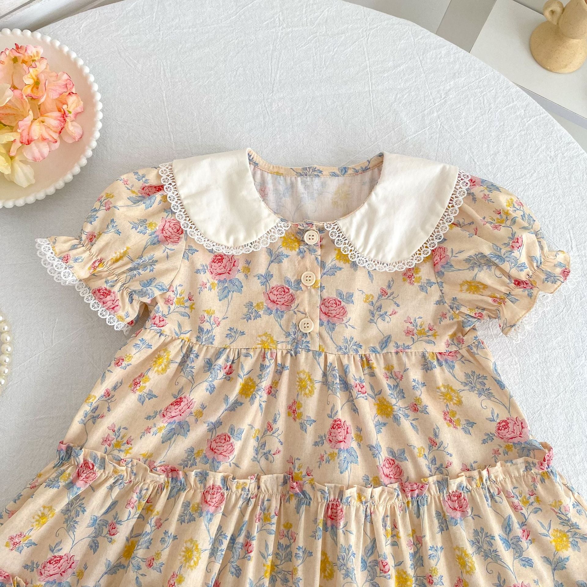 Summer Girls Floral Pattern Lace Trim Collar Onesies and Dress – Princess Sister Matching Set, MyKids-USA®, Baby & Children's Outfits, MyKids-USA -  -  -  -  -  -  - .