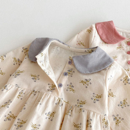 Autumn Arrival Baby Girls Long Sleeves Flowers Pattern Peter Pan Collar Onesies, MyKids-USA®, Baby One-Pieces, MyKids-USA -  -  -  -  -  -  - 