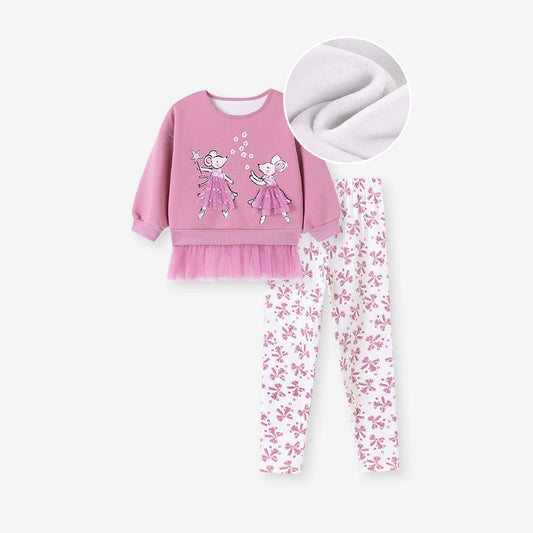 Spring and Autumn Girls Animals Cartoon Pattern Long Sleeves Tulle Patchwork Sweatshirt and Floral Pants Clothing Set, MyKids-USA®, Baby & Toddler Outfits, MyKids-USA - Size/Age - 90 (12-24M) - Color - Pink -  -  - TR2507242031-A
