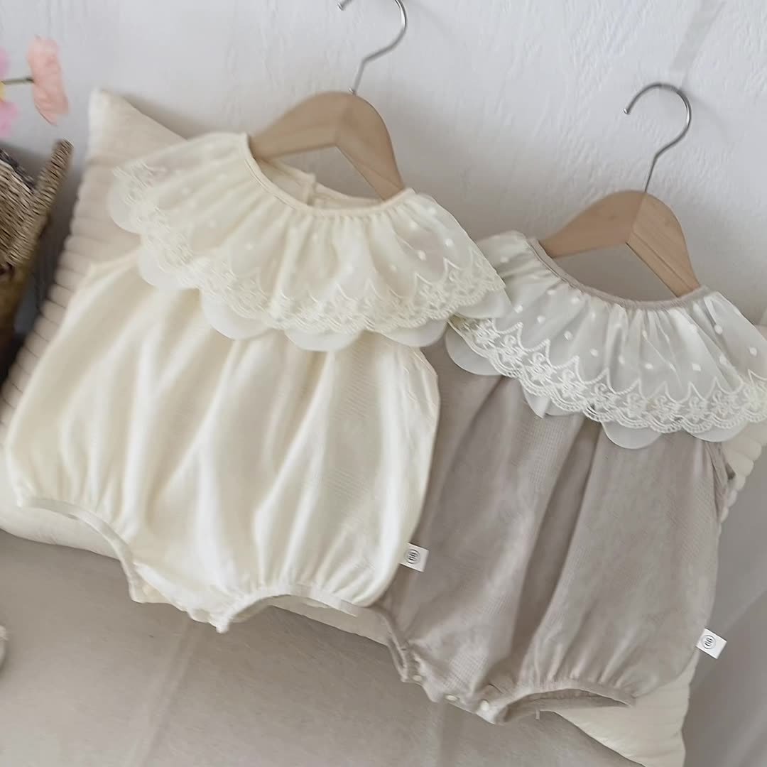 Summer Arrival Baby Girls Lace Embroidery Collar Sleeveless Onesies, MyKids-USA®, Baby One-Pieces, MyKids-USA -  -  -  -  -  -  - 