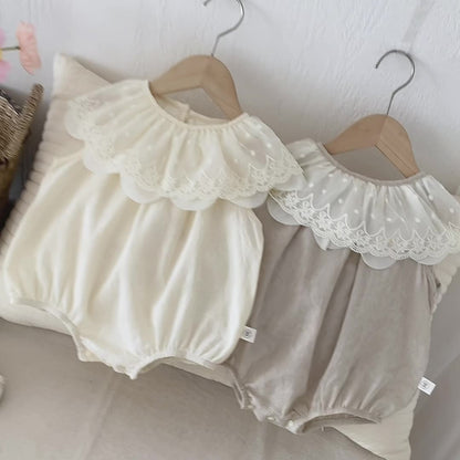 Summer Arrival Baby Girls Lace Embroidery Collar Sleeveless Onesies, MyKids-USA®, Baby One-Pieces, MyKids-USA -  -  -  -  -  -  - 