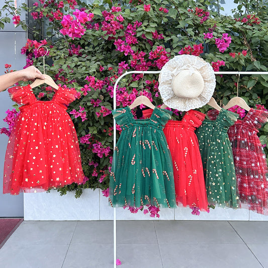 Summer Arrival Baby Girls Fly Sleeves Stars and Christmas Pattern Tulle Dress, MyKids-USA®, Baby & Children's Dresses, MyKids-USA -  -  -  -  -  -  - .