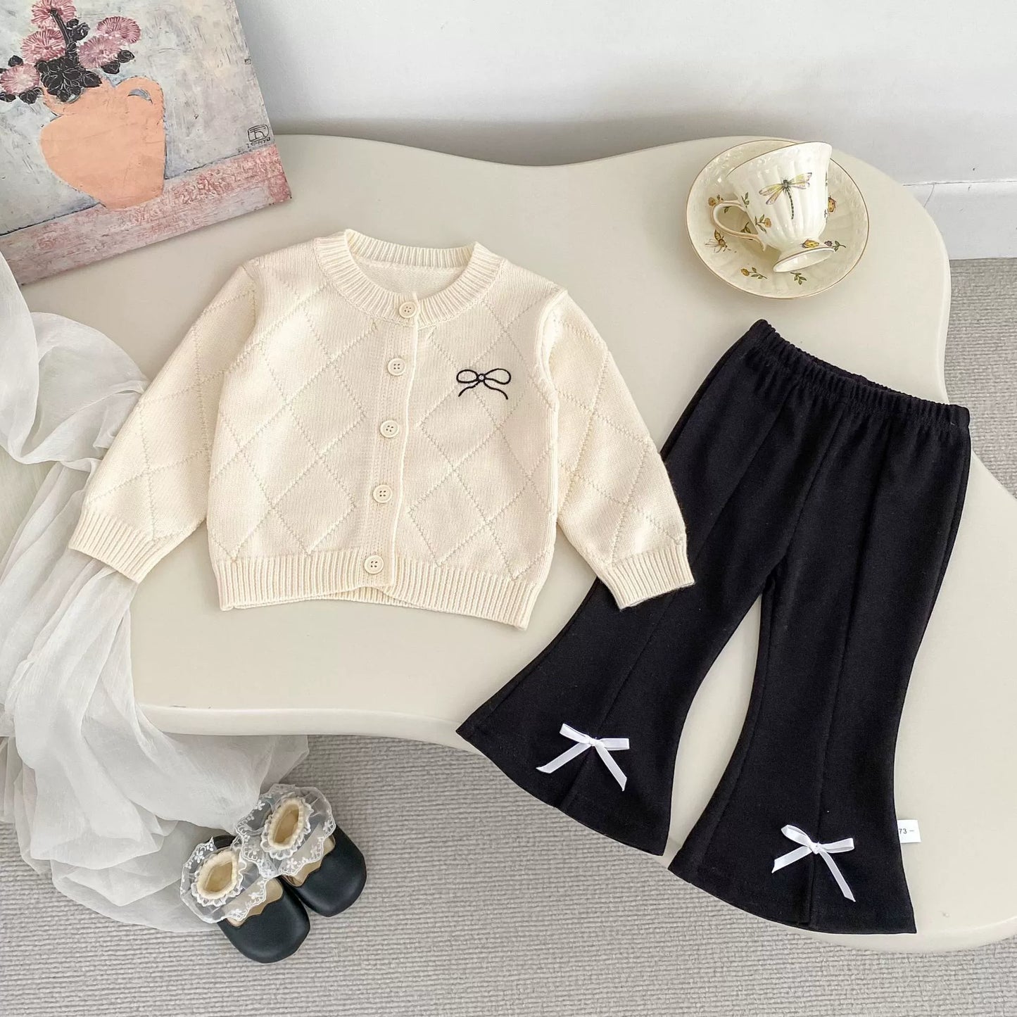 Spring and Autumn Kids Girls Argyle Pattern Long Sleeves Cardigan and Pants Clothing Set, MyKids-USA®, Baby & Toddler Outfits, MyKids-USA - Size/Age - 73 (6-9M) - Color - Beige -  -  - TR2508162343-A