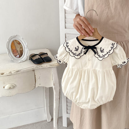 Summer Baby Girls Vine-Embroidered Collar Short Sleeves Onesies, MyKids-USA®, Baby One-Pieces, MyKids-USA -  -  -  -  -  -  - 