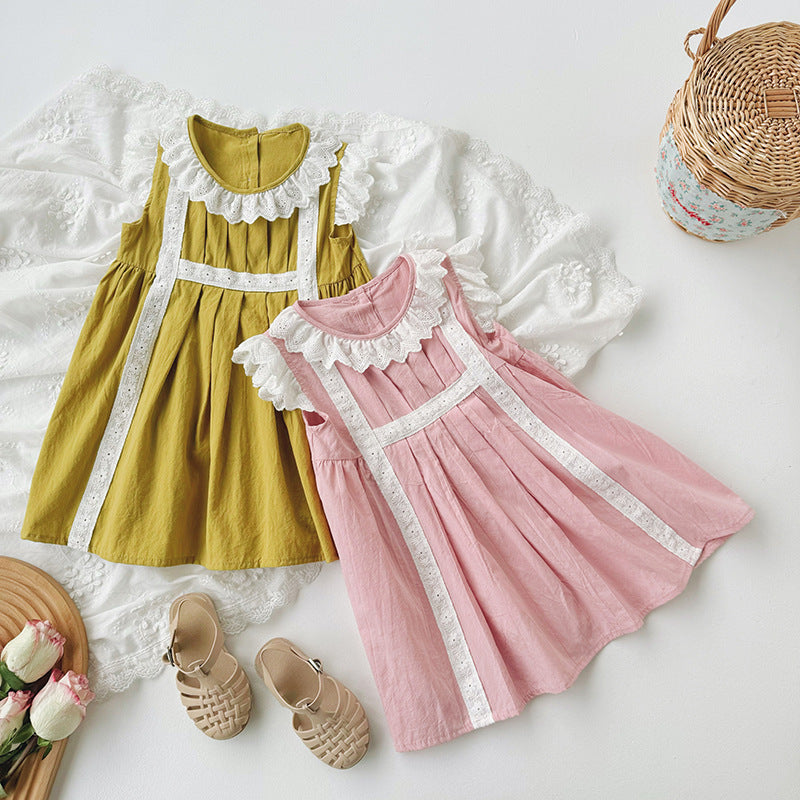 Summer Kids Girls Pleated Sleeveless Ruffle Design Princess Dress