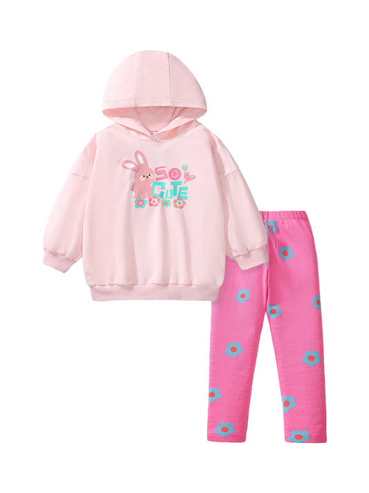 Spring And Autumn Girls Cute Cartoon Rabbit Pattern Long Sleeves Top Hoodies And Floral Pants Clothing Set, MyKids-USA®, Baby & Toddler Outfits, MyKids-USA - Size/Age - 90 (12-24M) - Color - Pink -  -  - TR2407131003-A