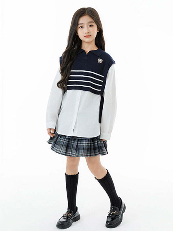 Arrival Autumn Kids Girls Long Sleeves Striped Pattern Preppy Top