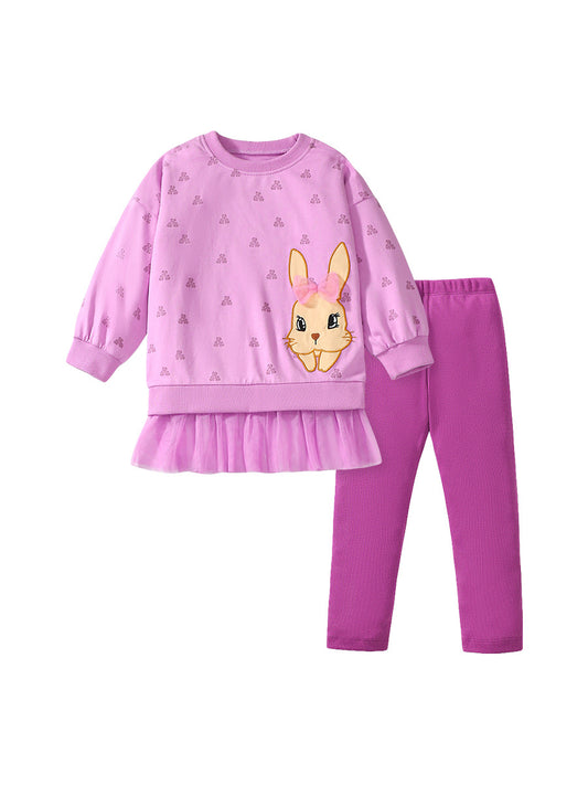 Spring And Autumn Girls Cute Cartoon Rabbit Pattern Long Sleeves Top Dress And Pants Clothing Set, MyKids-USA®, Baby & Toddler Outfits, MyKids-USA - Size/Age - 90 (12-24M) - Color - Purple -  -  - TR2407130952-A