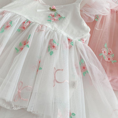 Summer Arrival Baby Girls Flowers Embroidered Tulle Design Fly Sleeves Strap Onesies, MyKids-USA®, Baby One-Pieces, MyKids-USA -  -  -  -  -  -  - 
