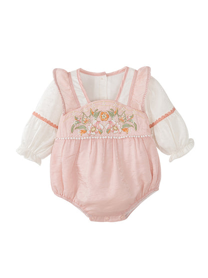 Arrival Autumn Baby Kids Girls Long Sleeves V Neck Embroidery Flowers Pattern Onesies and Dress – Princess Sister Matching Set, MyKids-USA®, Baby One-Pieces, MyKids-USA - Size/Age - 66 (3-6M) - Color - Pink -  -  - TR2408062314-B