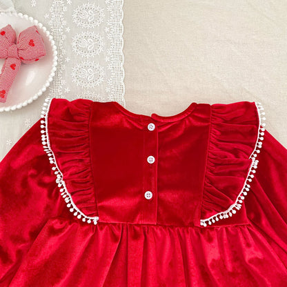 MyKids-USA® Baby Girls Lace Trim Long-sleeved Red Onesies or Dress – Princess Sister Matching