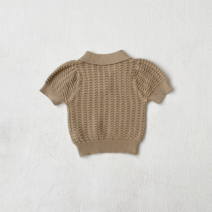 Arrival Summer Baby Kids Unisex Jacquard Pattern Knitted Short Sleeves Top