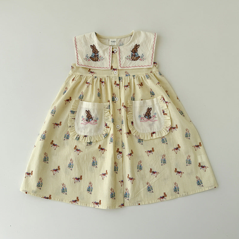Summer Arrival Baby Girls Sleeveless Vintage Animals Cartoon Pattern Dress, MyKids-USA®, Baby & Children's Dresses, MyKids-USA - Size/Age - 90 (12-24M) - Color - Yellow -  -  - TR2604222338-C.