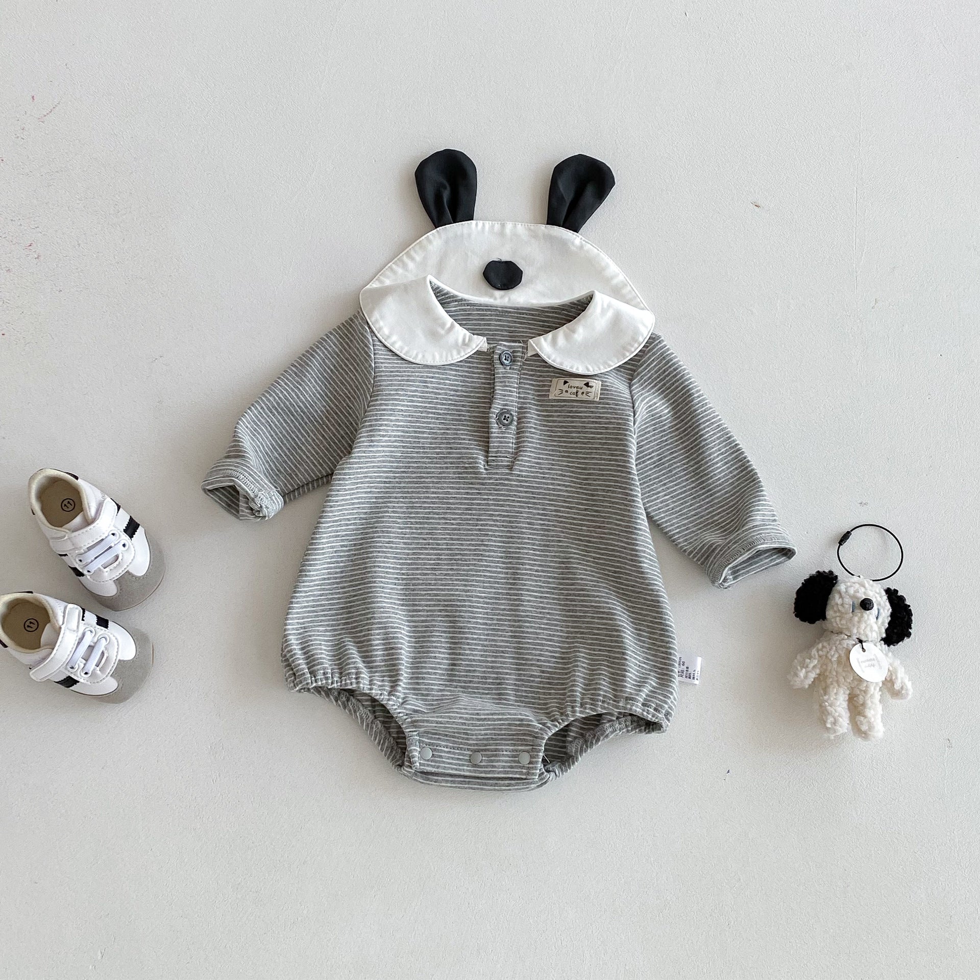 Autumn Arrival Baby Girls Long Sleeves Striped Onesies with Collar, MyKids-USA®, Baby One-Pieces, MyKids-USA - Size/Age - 66 (3-6M) - Color - Grey -  -  - TR2509192357-A