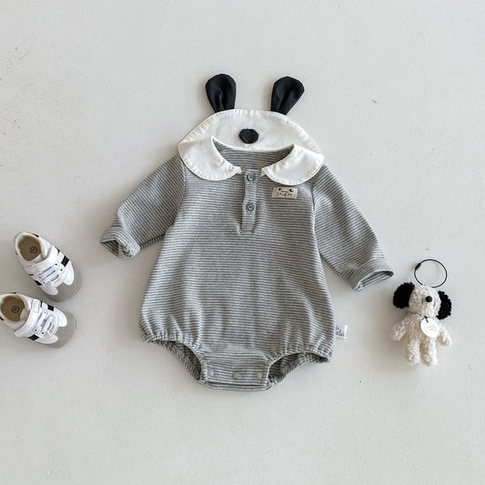 Autumn Arrival Baby Girls Long Sleeves Striped Onesies with Collar, MyKids-USA®, Baby One-Pieces, MyKids-USA - Size/Age - 66 (3-6M) - Color - Grey -  -  - TR2509192357-A