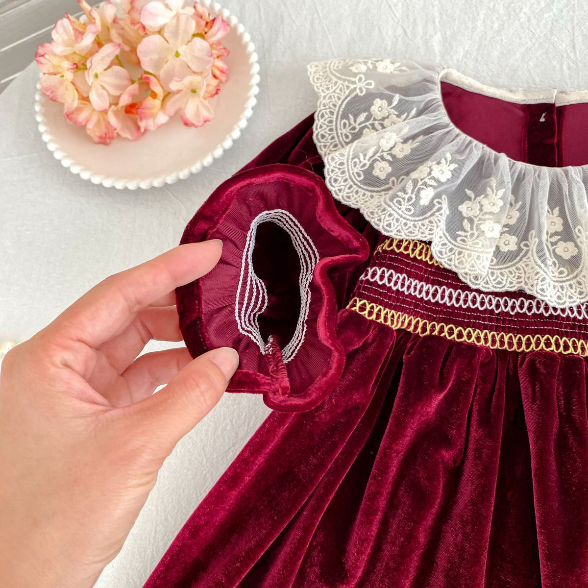 MyKids-USA® Baby Girls Lace Trim Collar Long-sleeved Bodysuit or Dress – Princess Sister Matching