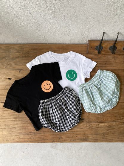 MyKids-USA® Arrival Summer Baby Short Sleeves Cartoon T-shirt and Plaid Bloomers Clothing Set